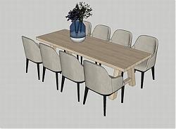 8人桌椅餐桌椅SU模型