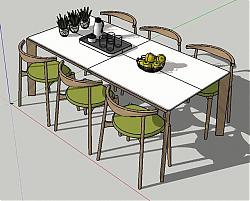 餐桌椅现代六人座SU模型