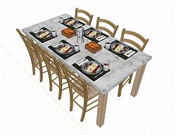 六人座餐桌椅家具SU模型