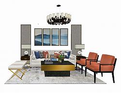 新中式客厅沙发SU模型