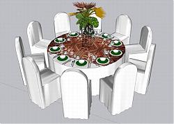 宴会桌椅圆形SU模型