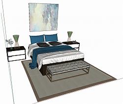 新中式床铺床具SU模型