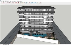 度假酒店建筑带泳池的sketchup模型