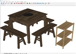 四方桌餐桌凳的sketchup模型