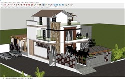 独栋住宅别墅带凉棚的sketchup模型