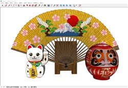 日式折扇招财猫摆件的sketchup模型