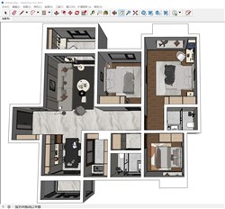 简约家装户型鸟瞰的sketchup模型