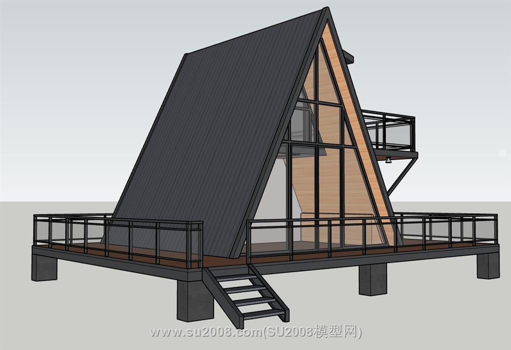 木制三角屋休闲民宿SU模型