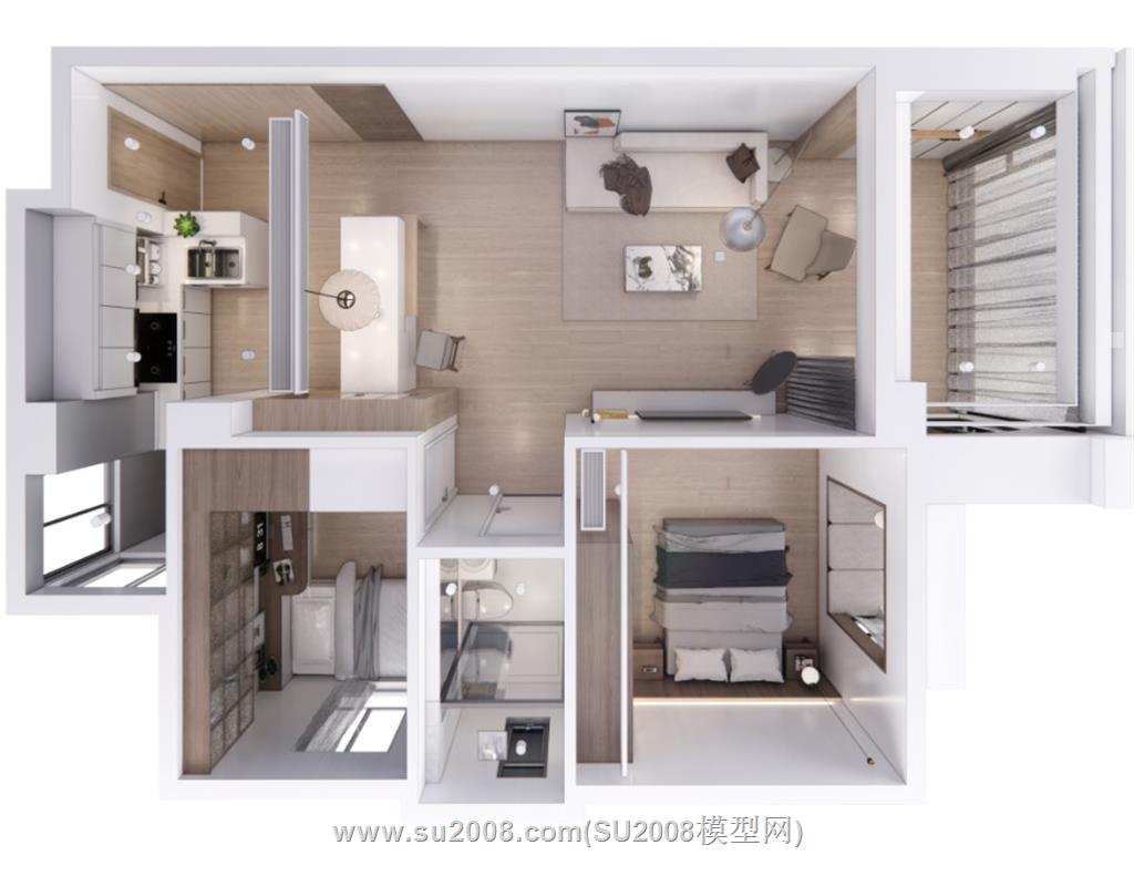 家装小户型鸟瞰SU模型