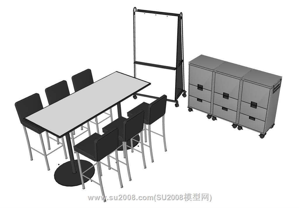 办公简易会议桌移动白板su模型