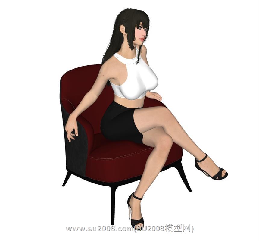 漂亮坐姿女孩人物的su模型