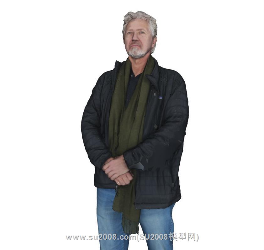 站姿老爷爷老人的su模型