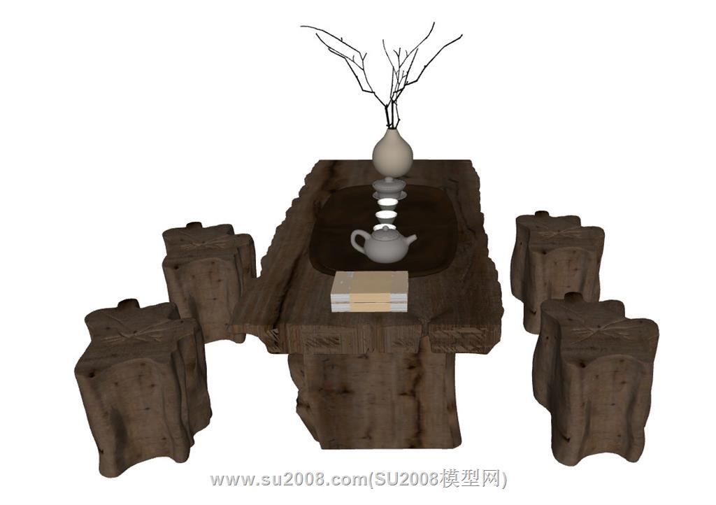 根艺茶桌茶台茶案su模型