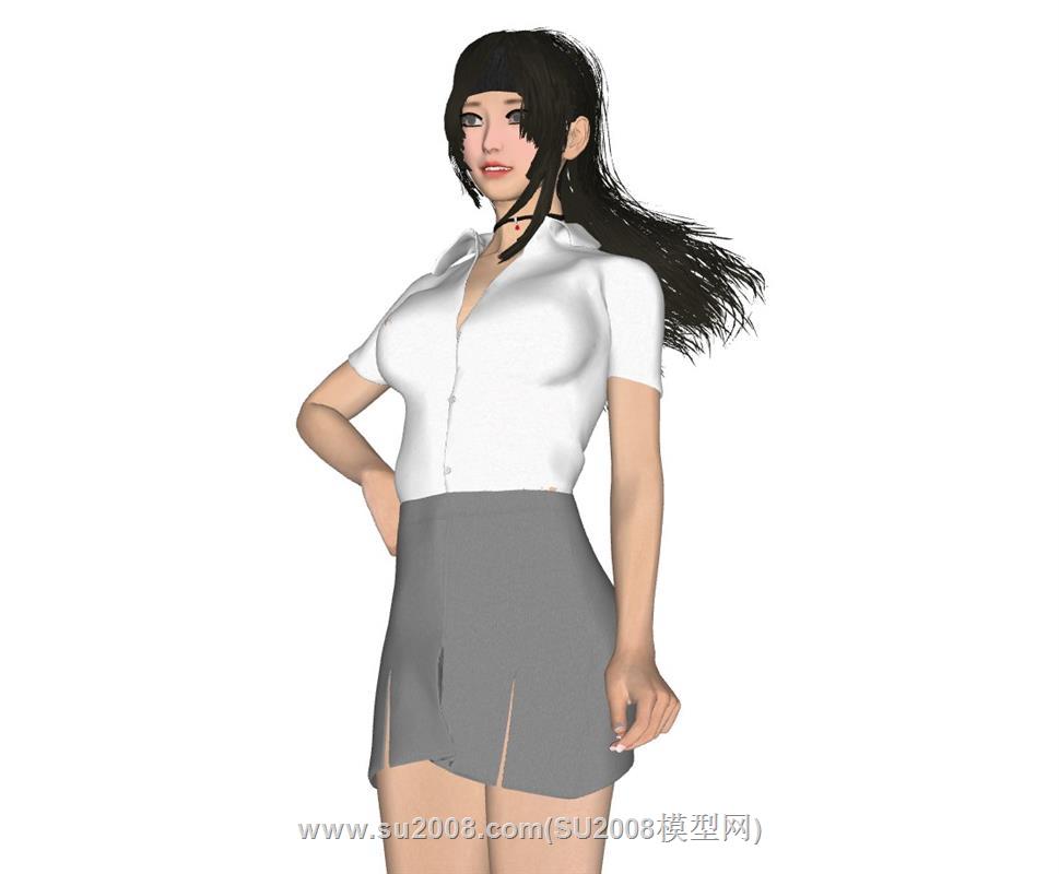 现代站姿叉腰女人的su模型
