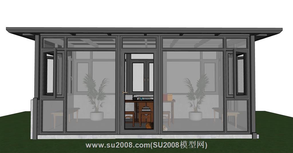 中式玻璃阳光房茶室su模型