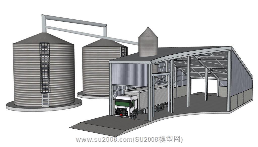 粮食钢板仓工厂仓库su模型