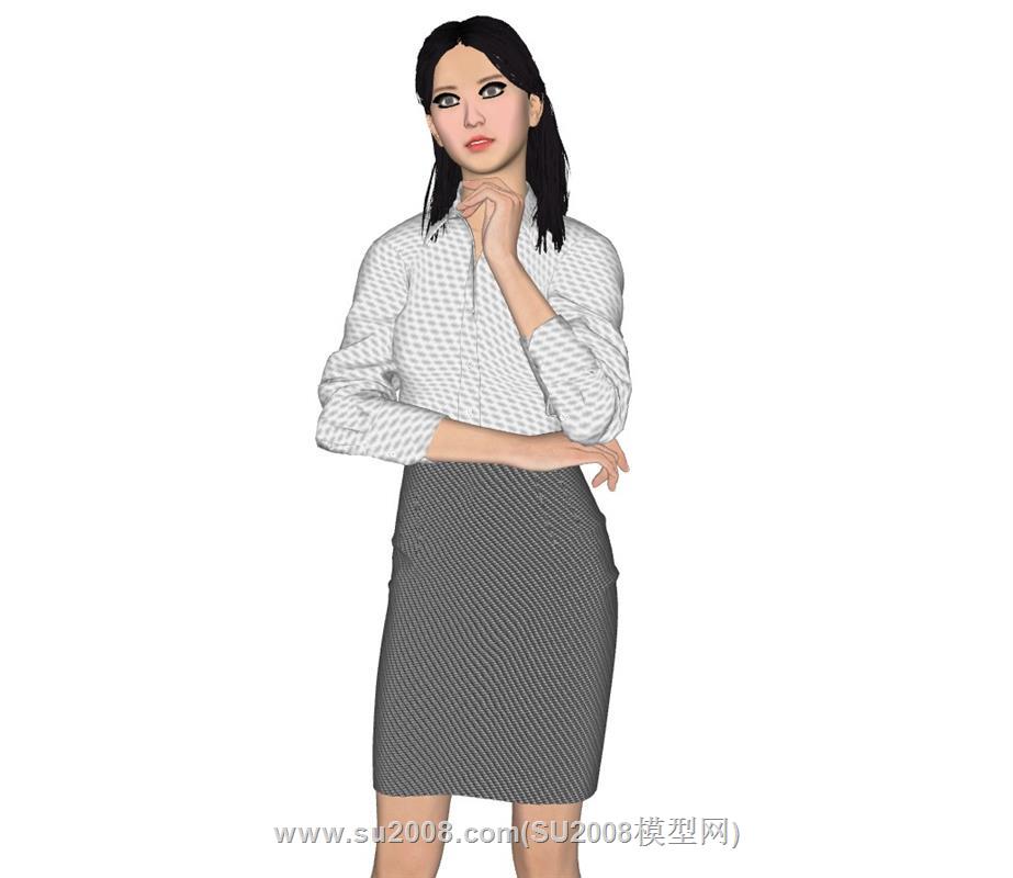 前台站姿女主人物su模型