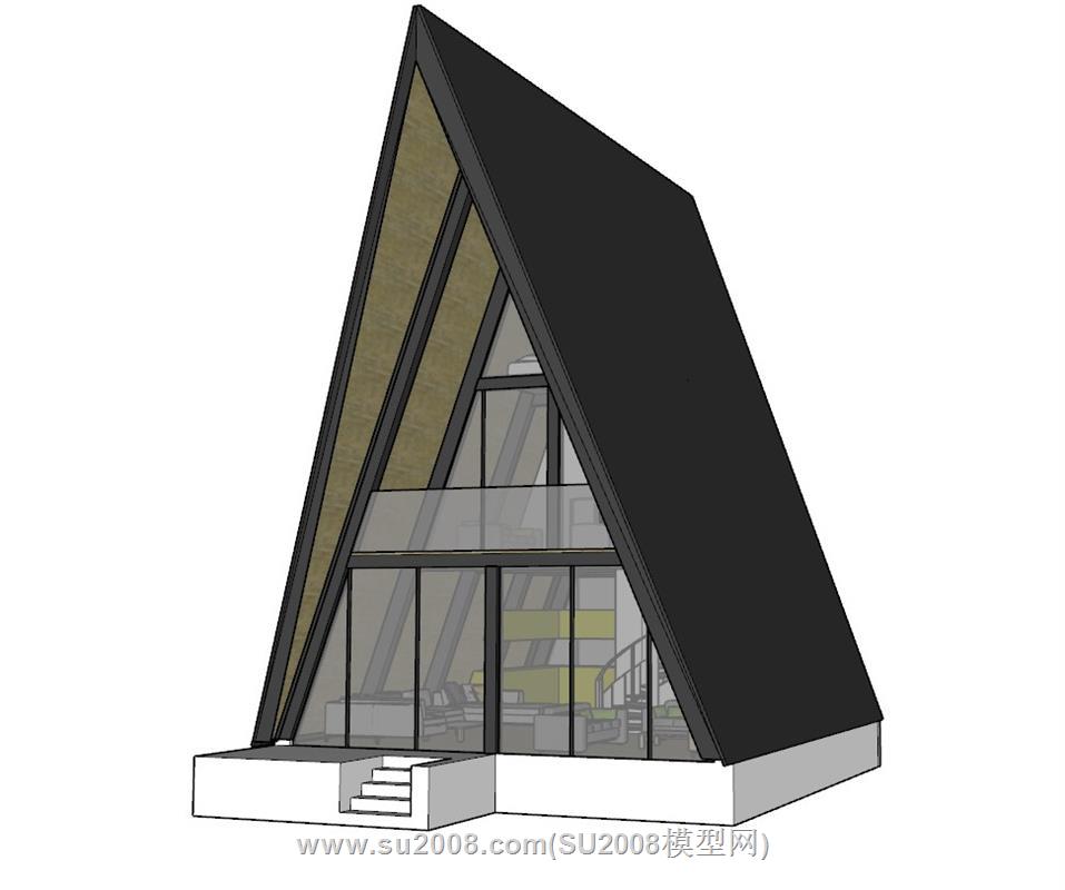 三层木屋三角屋su模型