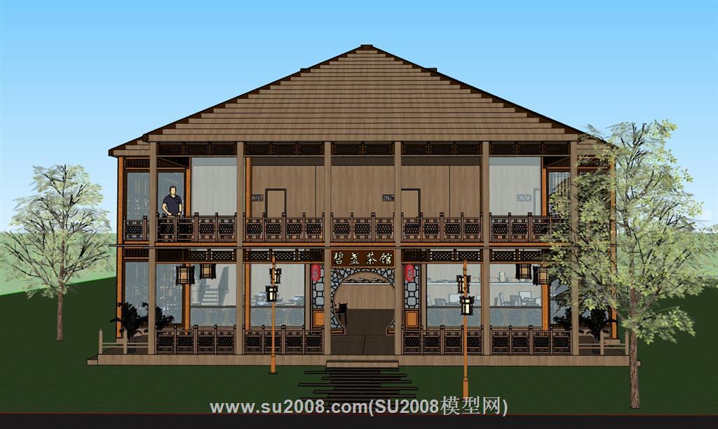 中式木制茶馆建筑su模型