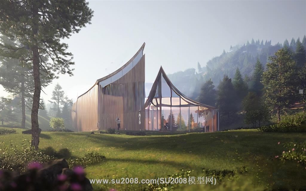 木制异形游客中心建筑su模型