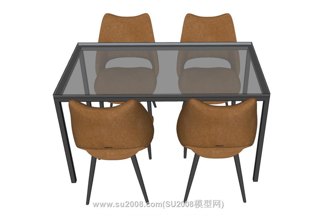 长方形玻璃餐桌椅su模型