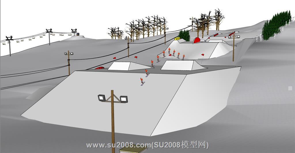 独特户外大型山地滑雪场SU模型，彰显个性冰雪景观