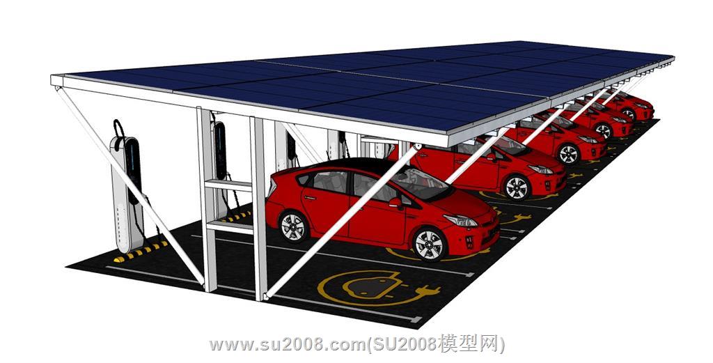 太阳能板新能源汽车停车位SU模型助力绿色交通