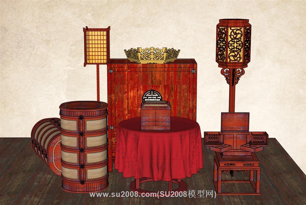 中式嫁妆储物柜SU模型，呈现中式家具艺术瑰宝