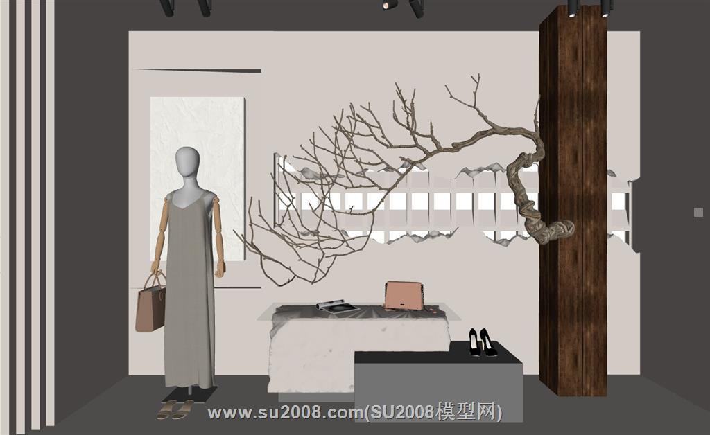 现代服装橱窗展示SU模型-时尚视觉盛宴