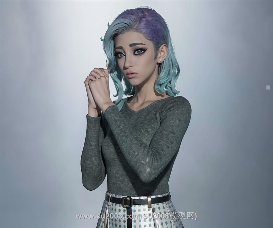 精美蓝发美女人物SU模型，尽显迷人风采