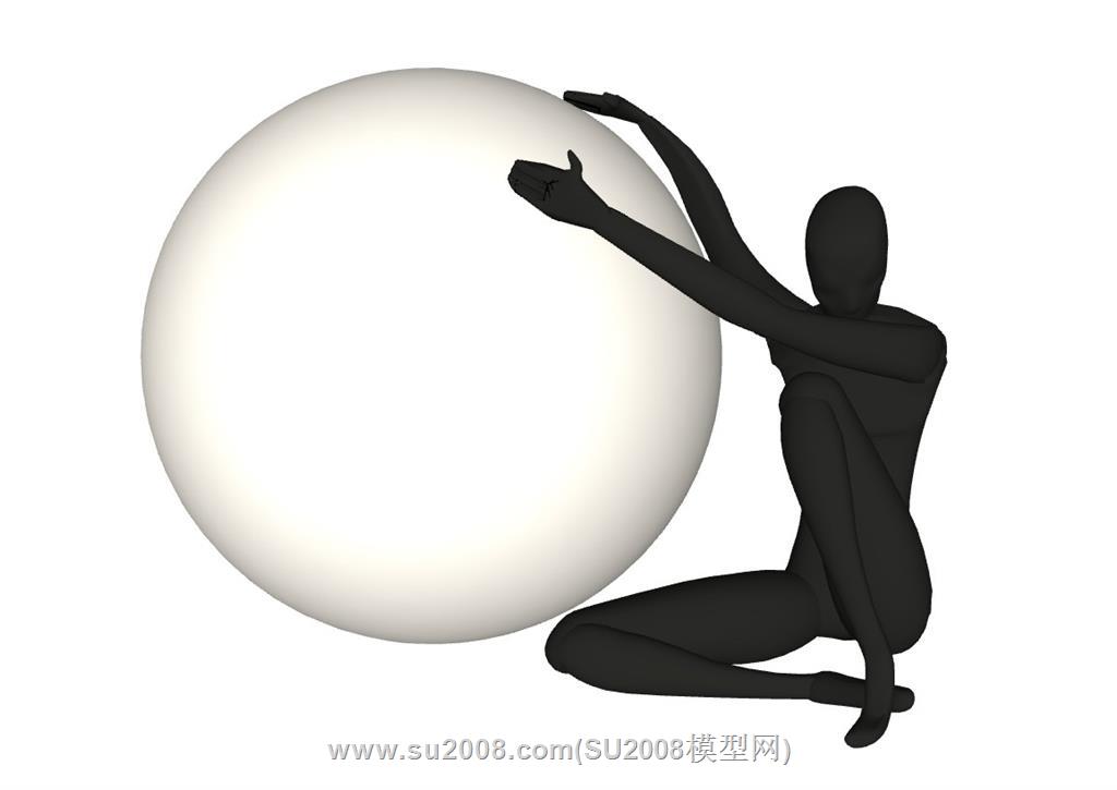 抱球人形台灯SU模型：艺术与实用的完美融合