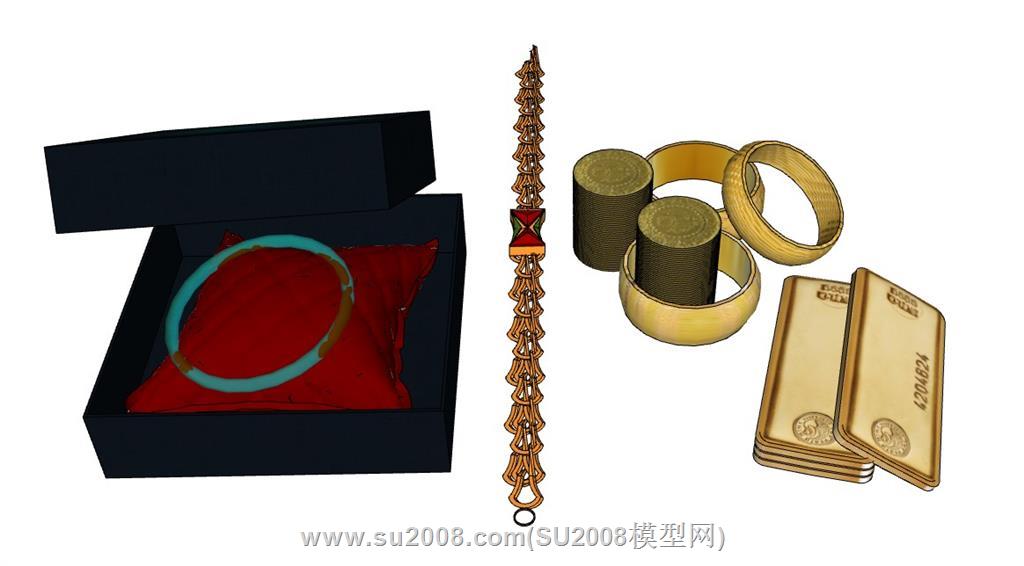 精美手串手镯与嫁妆金条SU模型：奢华之美