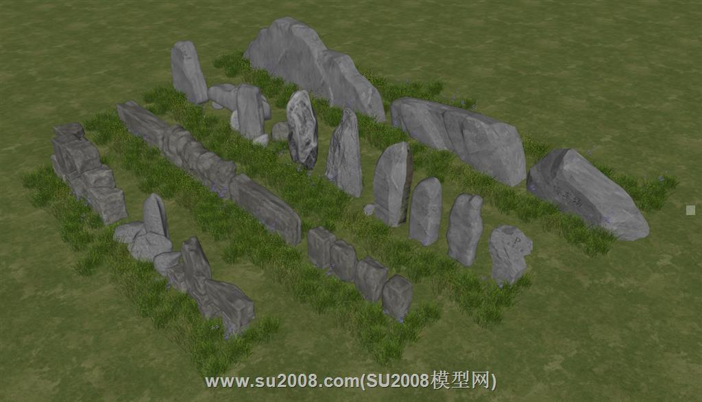 刻字石头景观石置石SU模型-打造独特园林景观必备