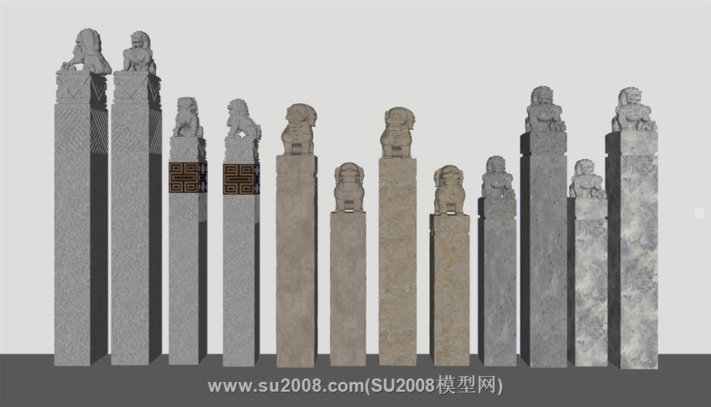 超震撼！拴马石拴马柱石柱SU模型，感受古建文化魅力