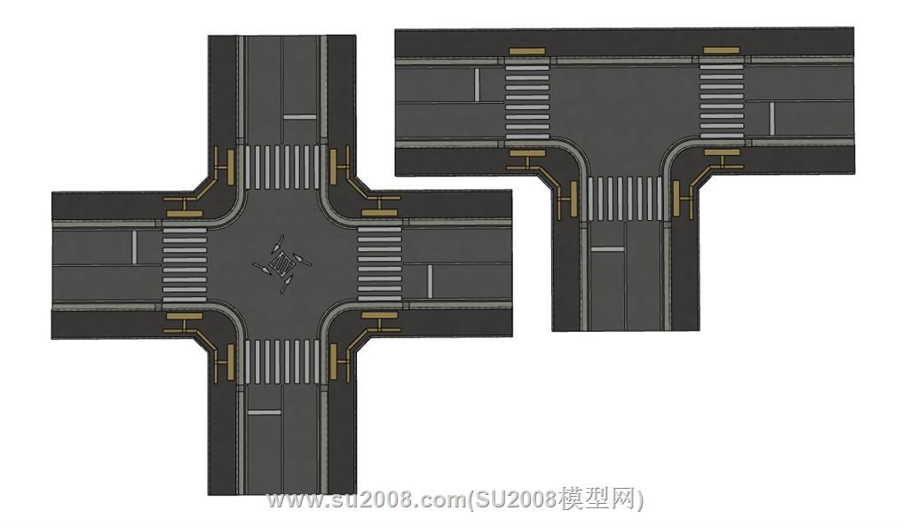 交通十字路口和T字路口SU模型-打造真实交通场景