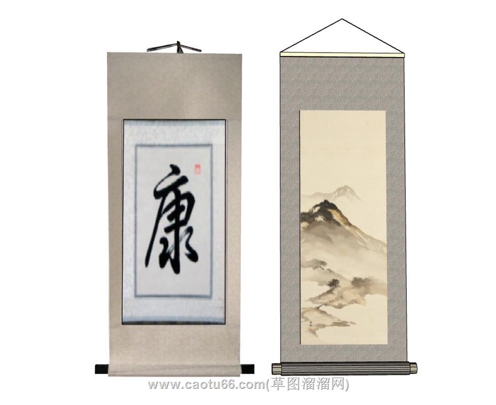 卷页卷轴挂画su模型