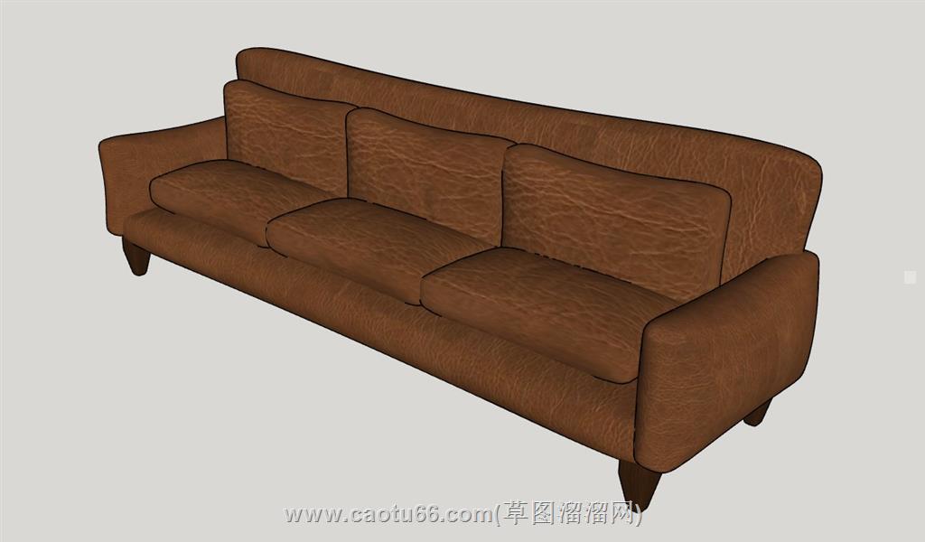 棕色直沙发su模型