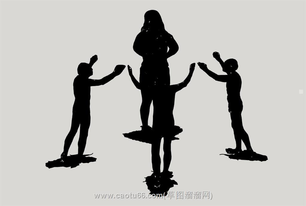 三孩涌向母亲雕塑su模型