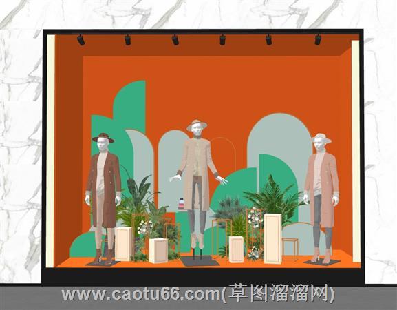 现代服装店的橱窗su模型