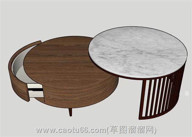 双圆形木制茶几su模型