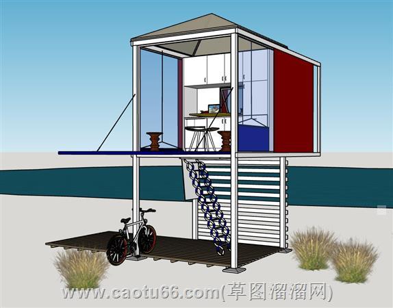海边高脚小屋工作室su模型