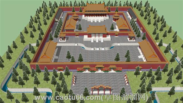 圆明园鸟瞰全景su模型