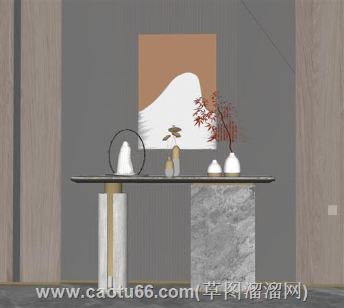 中式玄关桌su模型