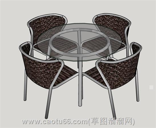 玻璃圆桌洽谈桌su模型