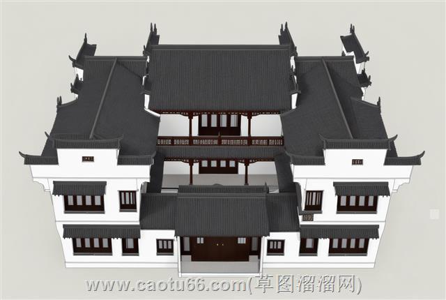 中式四合院别墅住宅su模型
