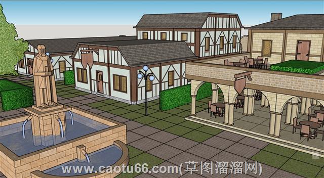 欧式游戏场景小镇su模型