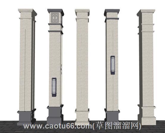 中式石柱罗马柱su模型