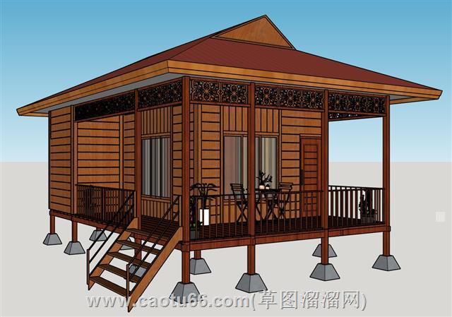 马来西亚风格的木屋su模型