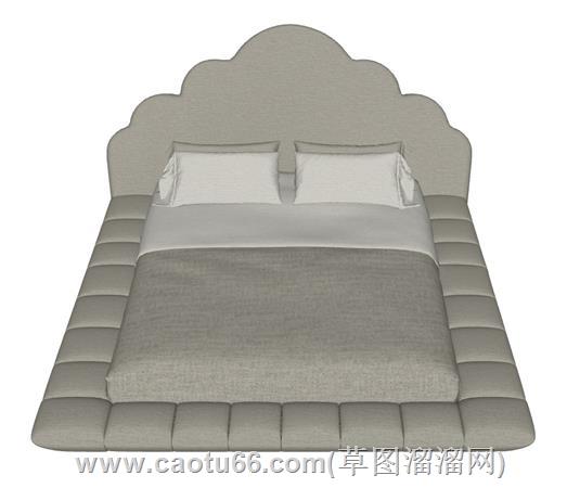 现代布艺双人床su模型