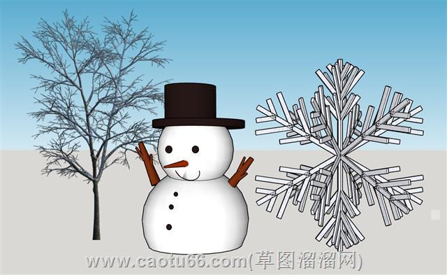 大雪雪源雪人su模型